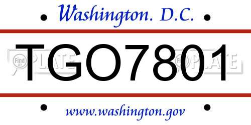 TGO7801 District Of Columbia License Plate