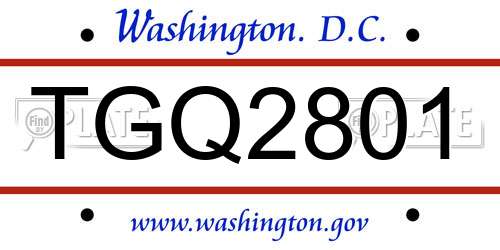 TGQ2801 District Of Columbia License Plate