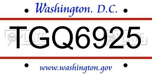 TGQ6925 District Of Columbia License Plate