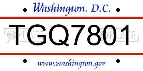 TGQ7801 District Of Columbia License Plate