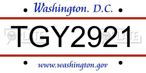 TGY2921 District Of Columbia License Plate