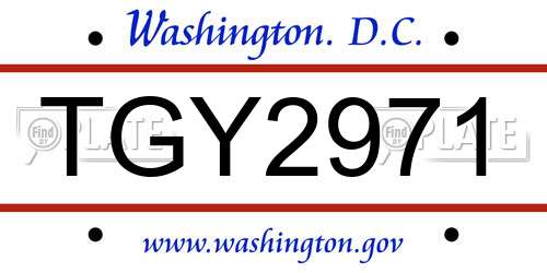 TGY2971 District Of Columbia License Plate