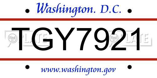 TGY7921 District Of Columbia License Plate