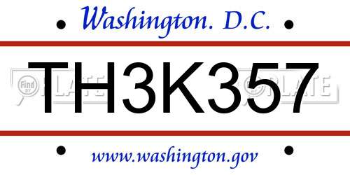 TH3K357 District Of Columbia License Plate