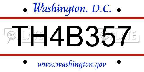TH4B357 District Of Columbia License Plate