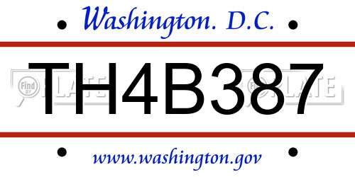 TH4B387 District Of Columbia License Plate