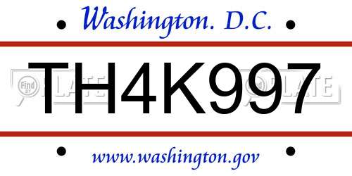 TH4K997 District Of Columbia License Plate