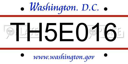TH5E016 District Of Columbia License Plate