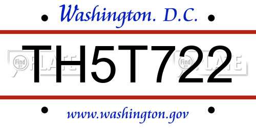 TH5T722 District Of Columbia License Plate