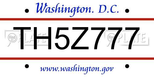 TH5Z777 District Of Columbia License Plate