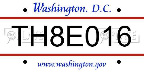 TH8E016 District Of Columbia License Plate