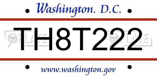 TH8T222 District Of Columbia License Plate