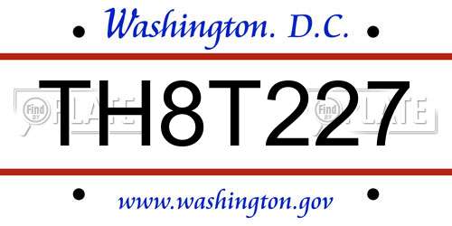 TH8T227 District Of Columbia License Plate