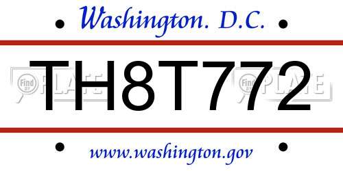 TH8T772 District Of Columbia License Plate