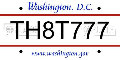 TH8T777 District Of Columbia License Plate