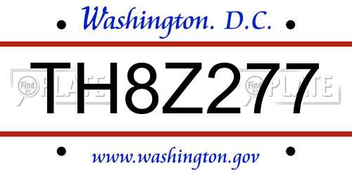 TH8Z277 District Of Columbia License Plate