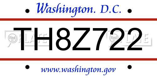 TH8Z722 District Of Columbia License Plate