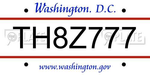 TH8Z777 District Of Columbia License Plate