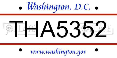 THA5352 District Of Columbia License Plate