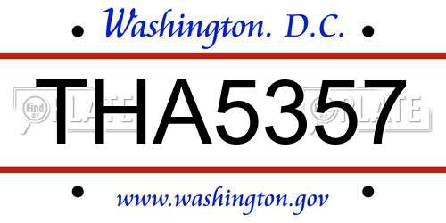 THA5357 District Of Columbia License Plate