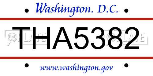 THA5382 District Of Columbia License Plate
