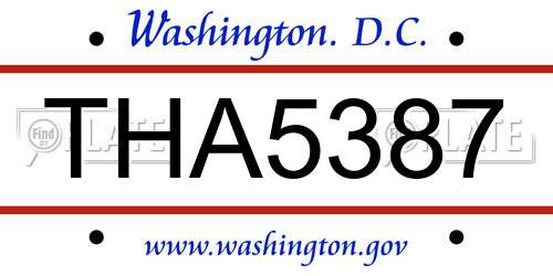 THA5387 District Of Columbia License Plate