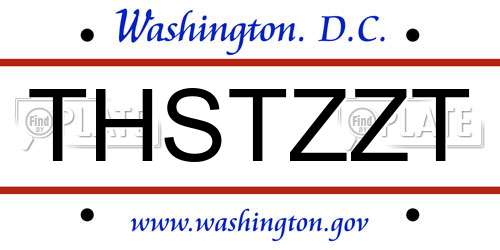 THSTZZT District Of Columbia License Plate