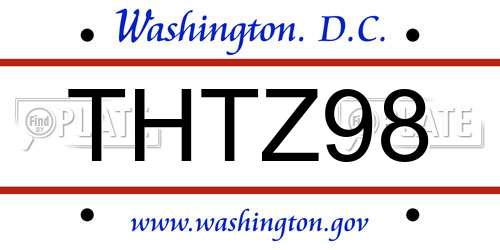 THTZ98 District Of Columbia License Plate