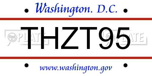 THZT95 District Of Columbia License Plate