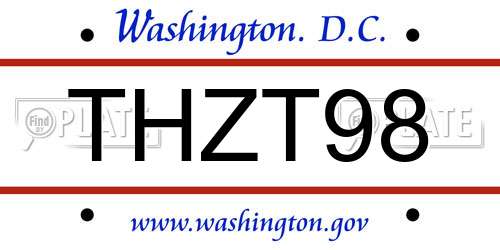 THZT98 District Of Columbia License Plate