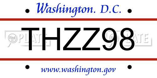 THZZ98 District Of Columbia License Plate