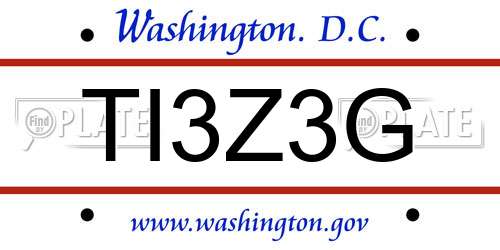 TI3Z3G District Of Columbia License Plate