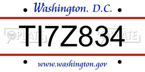TI7Z834 District Of Columbia License Plate