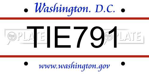 TIE791 District Of Columbia License Plate