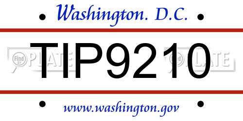 TIP9210 District Of Columbia License Plate