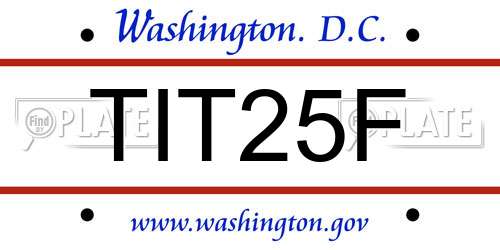 TIT25F District Of Columbia License Plate