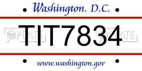 TIT7834 District Of Columbia License Plate