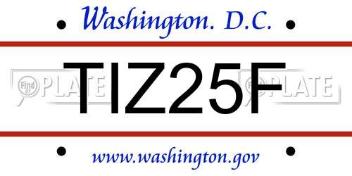 TIZ25F District Of Columbia License Plate