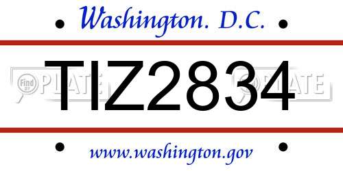 TIZ2834 District Of Columbia License Plate
