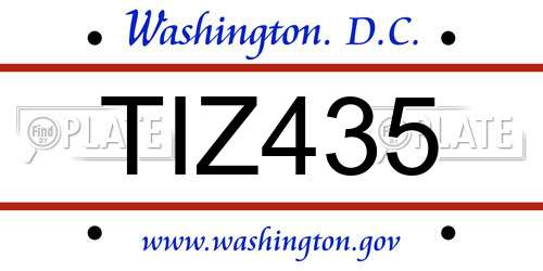TIZ435 District Of Columbia License Plate