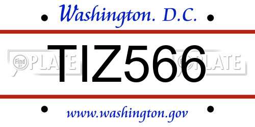 TIZ566 District Of Columbia License Plate