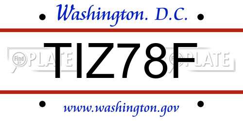 TIZ78F District Of Columbia License Plate