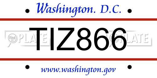 TIZ866 District Of Columbia License Plate