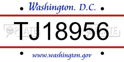 TJ18956 District Of Columbia License Plate