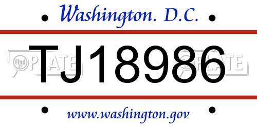 TJ18986 District Of Columbia License Plate