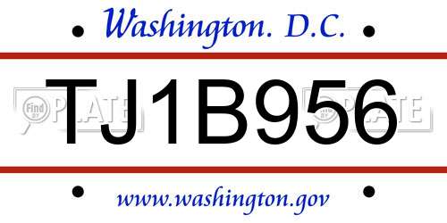 TJ1B956 District Of Columbia License Plate