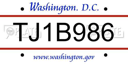 TJ1B986 District Of Columbia License Plate