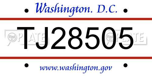 TJ28505 District Of Columbia License Plate