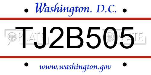 TJ2B505 District Of Columbia License Plate