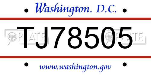TJ78505 District Of Columbia License Plate